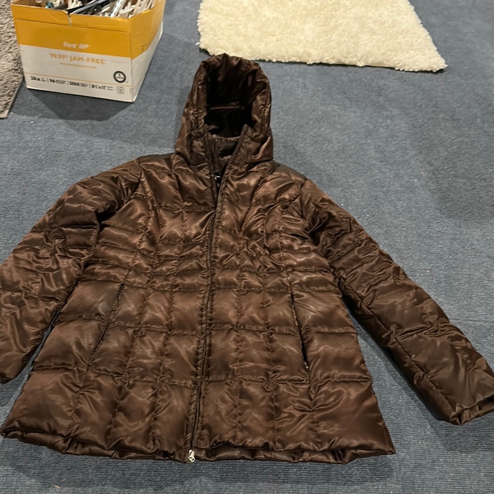 Brown Land's end puffer goose down long jacket size medium - Picture 1 of 4